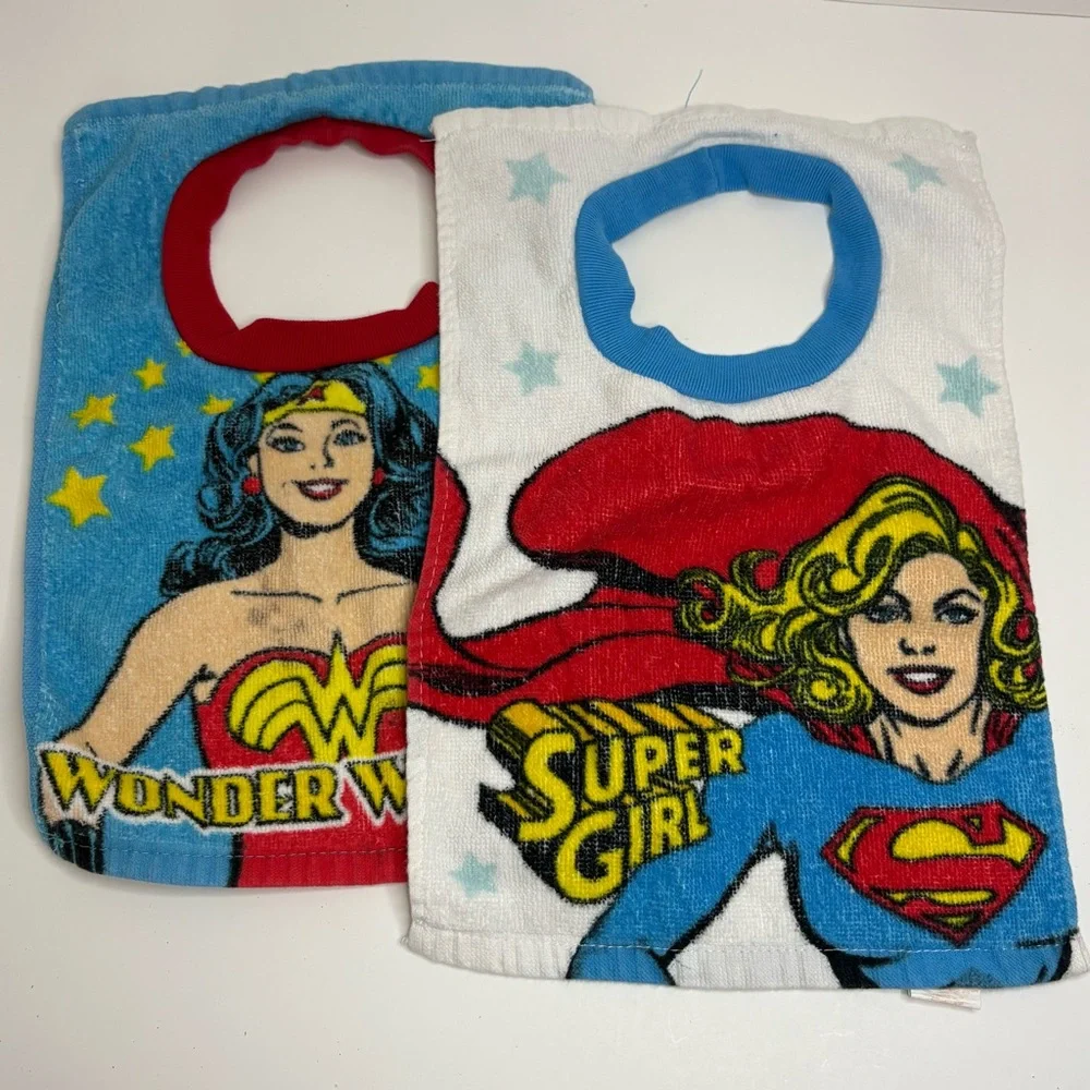Justice League Super Girl Wonder Woman 2-pack Girls Bibs Baby Toddler Heroes